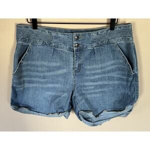 C Denim Womens Jean Shorts Blue Denim Stretch Size 16W Cuffed Bermuda Cut offs